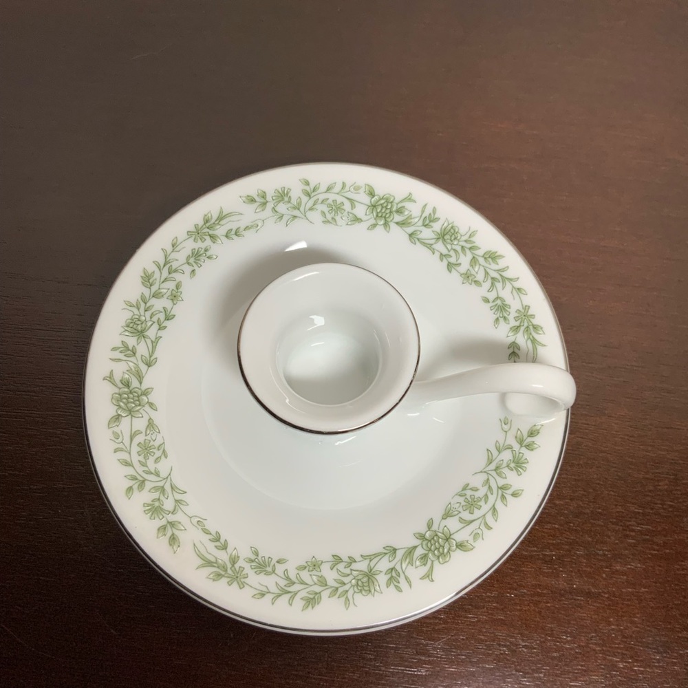 Vintage Mikasa Montclair Taper Candlestick Holders Finger Loop Green Floral - Picture 3 of 8
